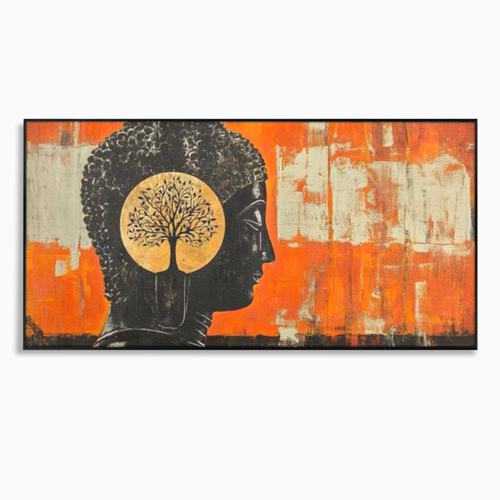 Tablou canvas cu tablou canvas cu profilul lui buddha, in rama de aluminiu negru